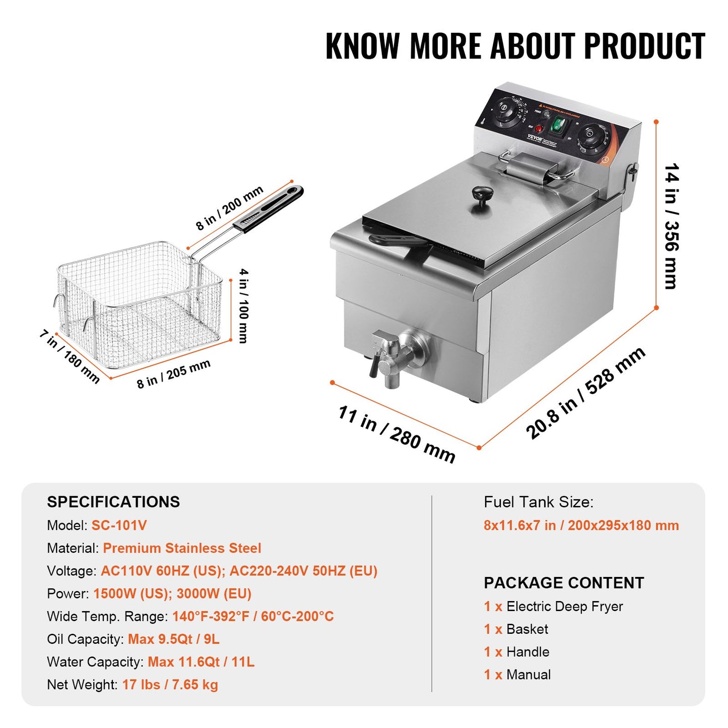 Friteuse – Frituurpan – Elektrische Friteuse – Koude Zone Friteuse – Professionele Frituurpan – 9 Liter Capaciteit – RVS Behuizing – 2200 Watt