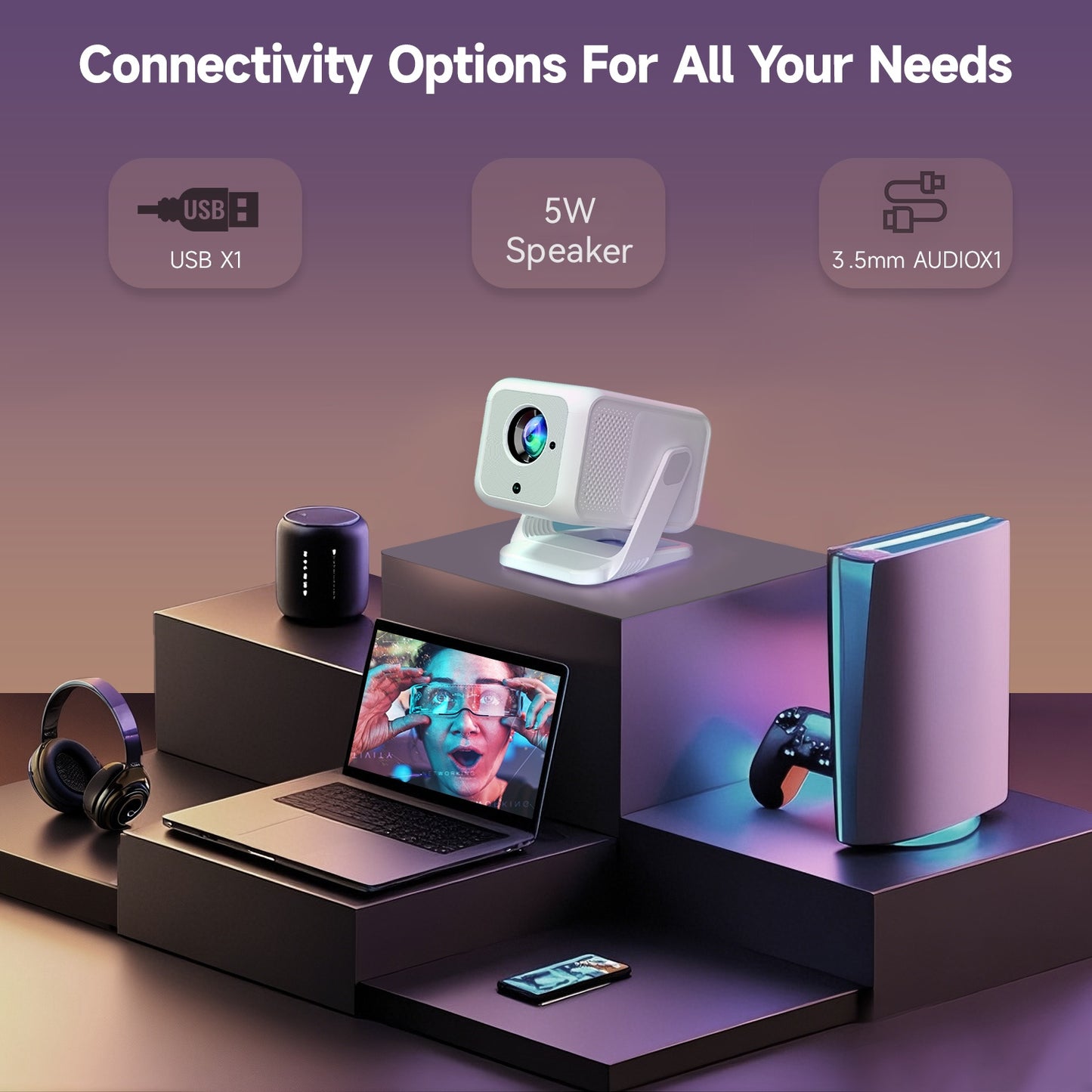 Android 11 Magcubic HY310X Built in Android 11 System 180°Flexible Rotating Projector with Auto Focus and Auto Vertical Keystone Portable Projector