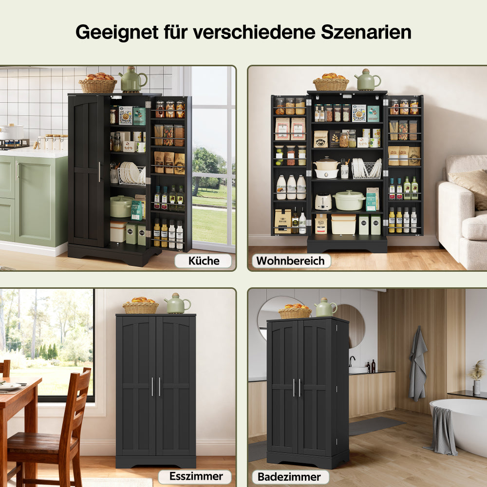 Keukenkast – Sideboard – Opbergkast – Buffetkast – Keukenmeubel – Zwart – 120x60x40 cm – Verstelbare Planken – Ruime Dubbele Deuren