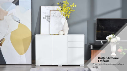 Commode – Dressoir – Kast – Opbergmeubel – Sideboard – 2 Schuifladen – Verstelbare Plank – Wit – 117x36x74 cm – Melamineplaat