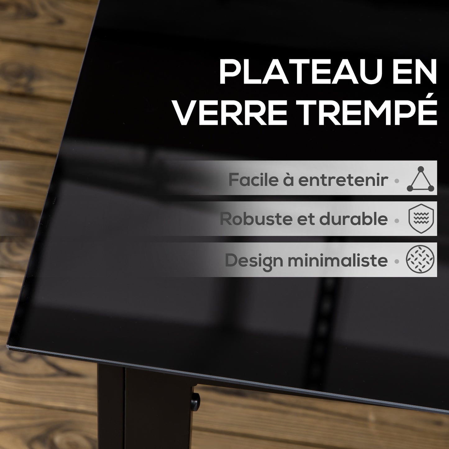 Aluminium Tuintafel – Terrastafel – Balkontafel – Tuinmeubel – Buiten Tafel – Gehard Glasblad – 6 Personen – Zwart – Weerbestendig – Verstelbare Antislipvoeten