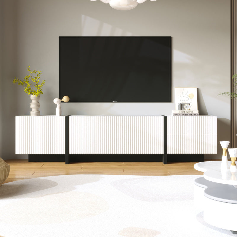 TV-kast – TV-meubel – Entertainmentmeubel – Mediameubel – Zwart-wit TV-meubel – 190 cm breed – Softclose deuren – MDF en spaanplaat