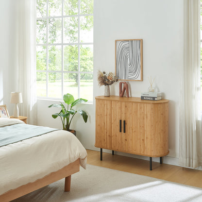 Dresser 'Tvedestrand' with 2 Sliding Doors 100 X 40 X 80 Cm Wood Colors / Black