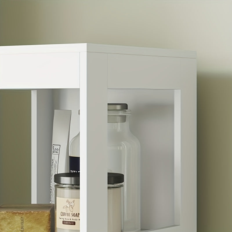 Badkamerkast – Badkamermeubel – Opbergkast – Kolomkast – Wastafelonderkast – Vrijstaand – Bamboe – 2 Lades & 3 Open Vakken – Compact Design – Natuurlijk Wit