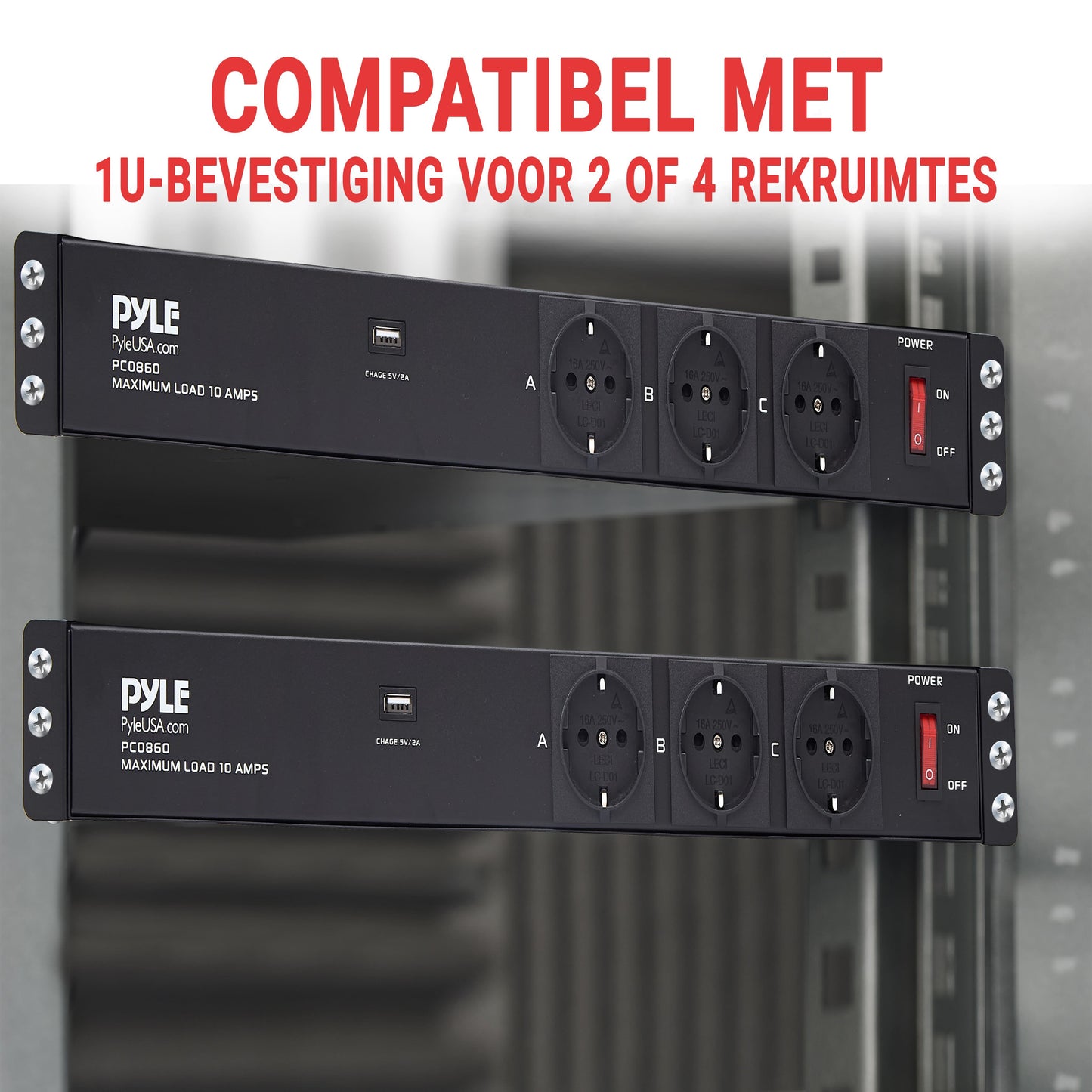 Stekkerdoos – Stroomverdeler – Aansluitunit – Stopcontacten – Multistekker – 16 Vaste Uitgangen – Ingebouwde USB 5V/2A – Overspanningsbeveiliging – 4,57m Kabel – 1U Rackmount