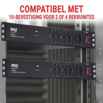 Stekkerdoos – Stroomverdeler – Aansluitunit – Stopcontacten – Multistekker – 16 Vaste Uitgangen – Ingebouwde USB 5V/2A – Overspanningsbeveiliging – 4,57m Kabel – 1U Rackmount