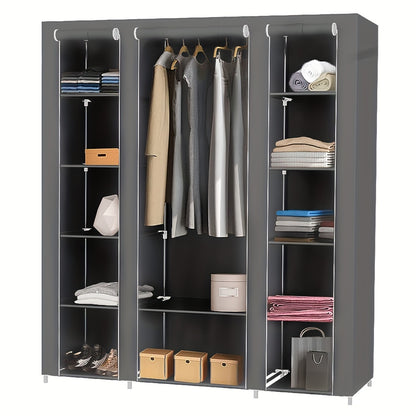 Closet Wardrobe, Clothes Storage Organizer For Hanging Clothes Non-Woven Fabric Cover, 172x134x43cm Closet Organizer For Bedroom Gray