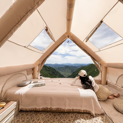Opblaasbare Campingtent – XXL Koepeltent – Familie Tent – Glamping Tent – Outdoor Shelter – 8 Persoons – Snel Opzetten – Windbestendig – All-Season – Met Kacheluitgangen