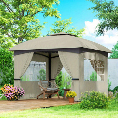 Tuinschuilplaats – Tuinshelter – Overkapping – Tuinkamer – Partytent – Waterdicht Lichtgrijs – Dubbel Dak 3,4x3,4 Meter – Gegalvaniseerd Stalen Frame – UV Bescherming – Vier Gesloten Zijden