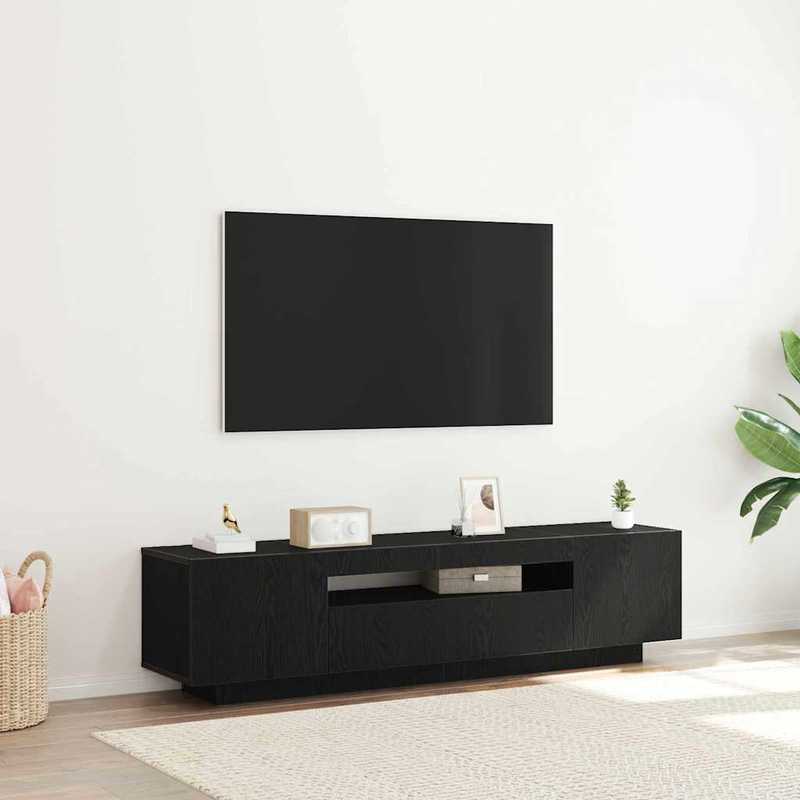 TV-Meubel – TV-Kast – Entertainmentcenter – Mediaconsol – Opbergmeubel – Zwarte Houtlook – 160x35x40 cm – Geschikt Tot 65 Inch