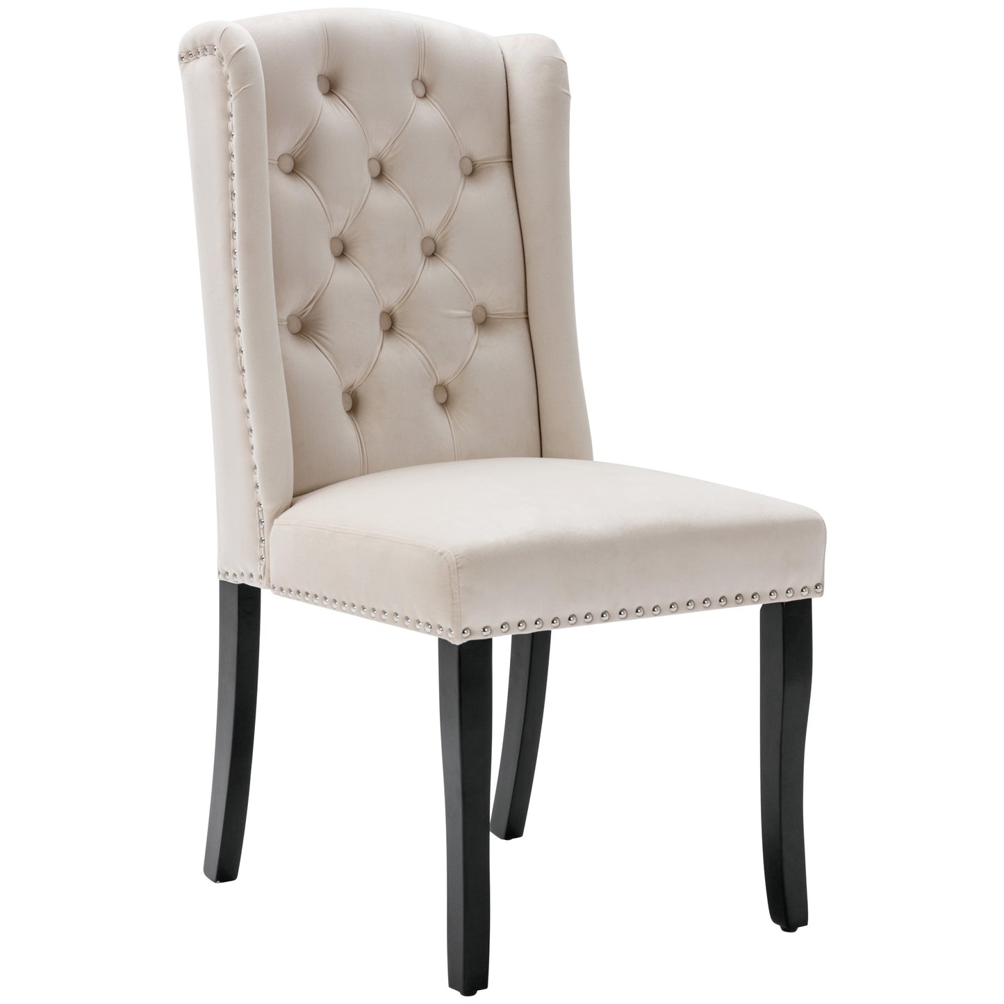 Eetkamerstoelen – Stoelen – Kuipstoelen – Keukenstoelen – Lounge Stoelen – Set Van 4 – Beige Velvet – Massief Eikenhouten Poten – Decoratieve Knopen En Nagelrand