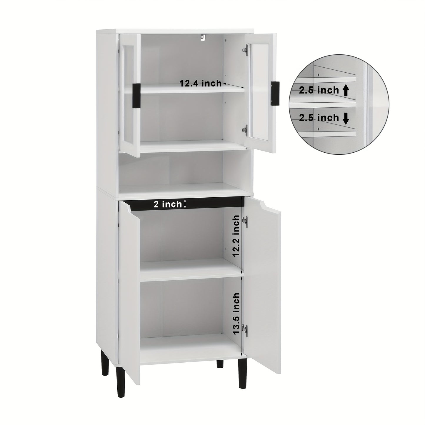 Modern White 4-Door Bookcase with Tempered Glass Doors & Adjustable Shelves - Heavy-Duty Metal Frame & MDF-Free Lacquered Cabinet, Freestanding Storage Shelf for Living Room, Bedroom - Easy Assembly, & Pet- Glass Panels