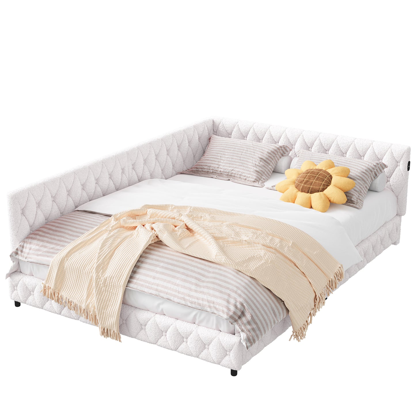 Upholstered Bed – Bedbank – Sofa Bed – Daybed – Slaapbank – Teddy Velours Stof – 140x200 cm Met Lattenbodem