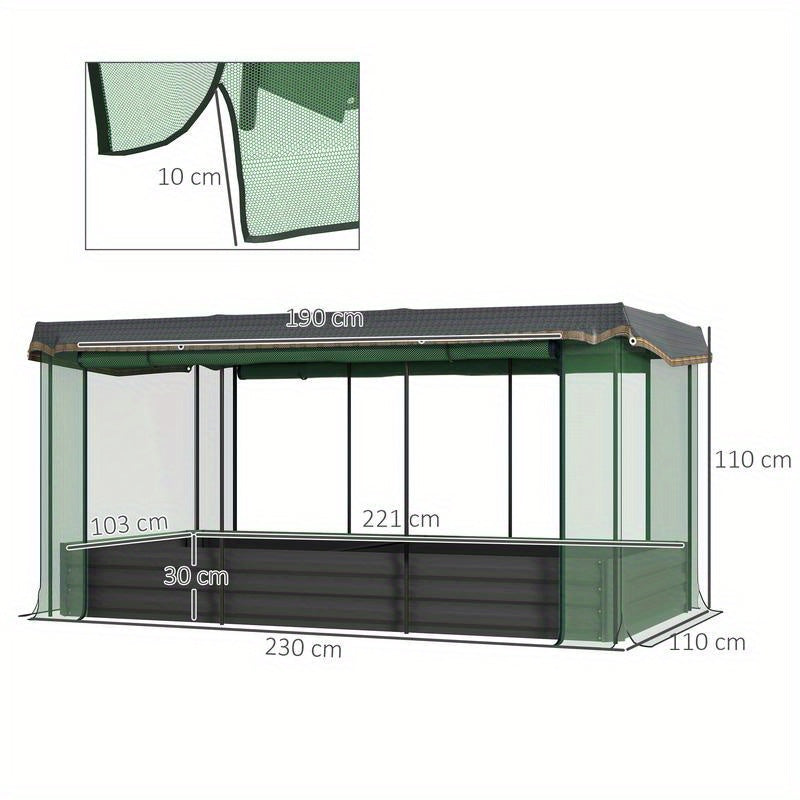 Verhoogde Plantenbak – Tuinbak – Moestuinbak – Kruidenbak – Bloemenbak – Groot Formaat 230x110x110 cm – Weerbestendig Metaal – Beschermnet Met Overkapping