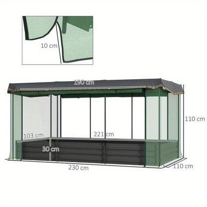 Verhoogde Plantenbak – Tuinbak – Moestuinbak – Kruidenbak – Bloemenbak – Groot Formaat 230x110x110 cm – Weerbestendig Metaal – Beschermnet Met Overkapping