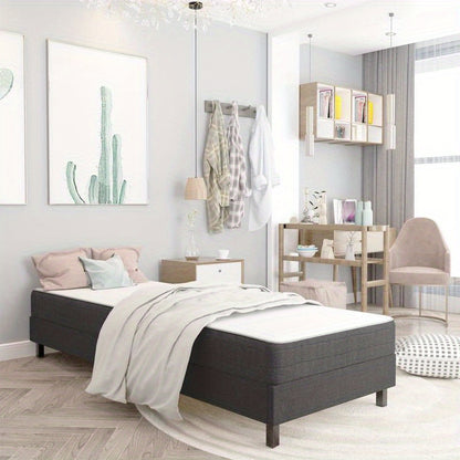 Gray Fabric Slatted Bed Frame 90x200cm - Modern Minimalist Integral Design, Sturdy MDF & Metal Construction, Easy Assembly, Space-Saving Single Bed for Small Bedrooms, Durable Fabric, Comfortable Sleeping Experience (Mattress