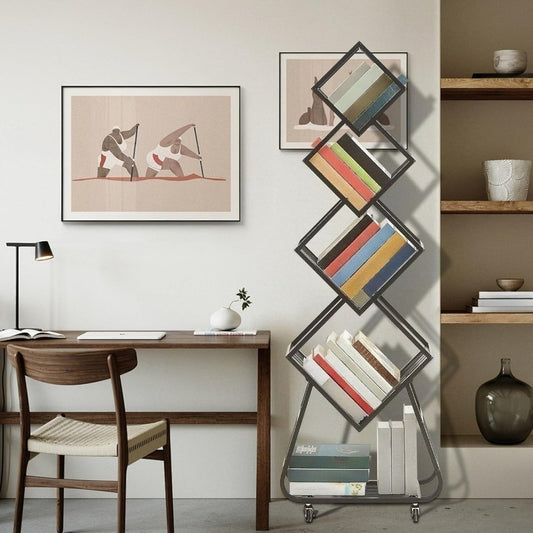 5-Laagse Metalen Boekenkast – Boekenkast – Boekenplank – Boekrek – Opbergrek – Zwart – Stevige Metalen Constructie – Wieltjes Met Rem