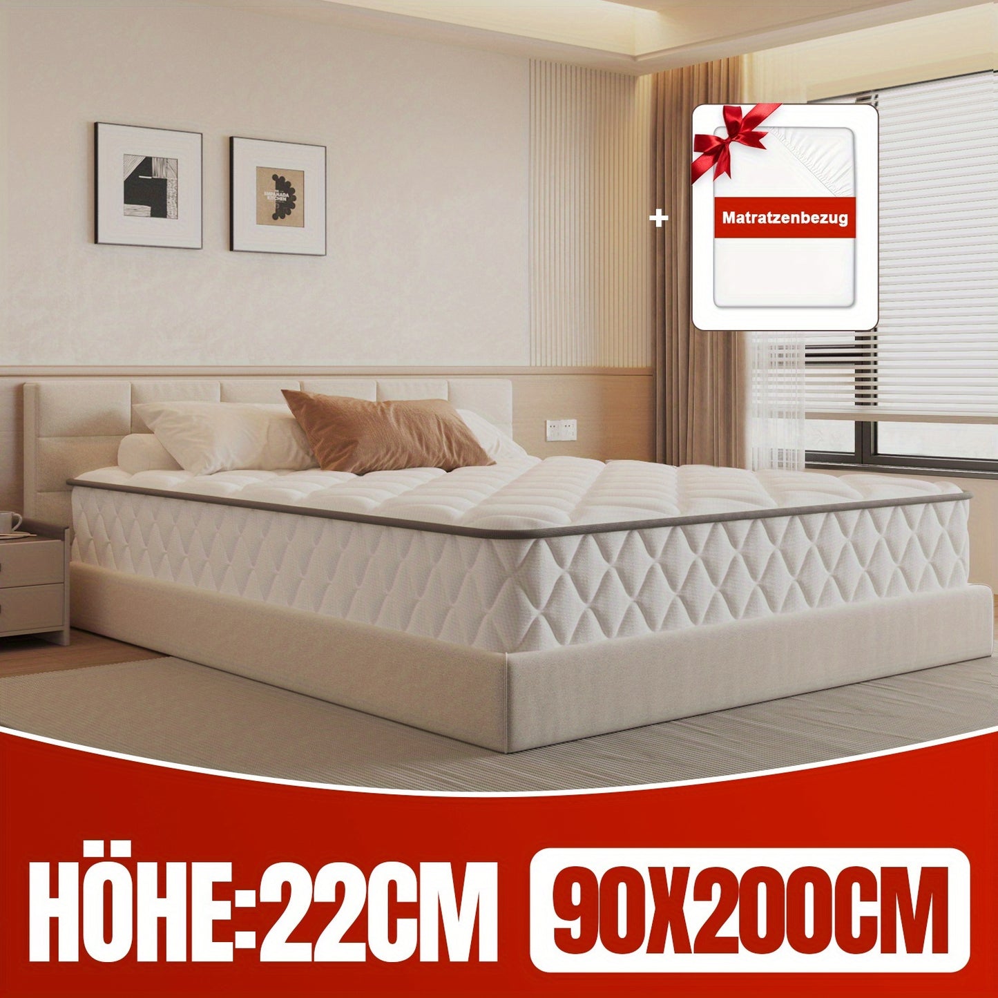 Pocketvering Matras – Veringmatras – Matras 90x200 – Ergonomisch Matras – 7-Zones Matras – Medium Stevig H3 – Ademend Katoen 22 cm Hoog