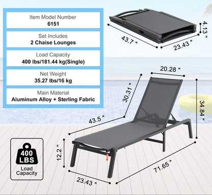 Ligstoel – Loungestoel – Tuinstoel – Zonnebed – Relaxstoel – Verstelbaar in 5 Posities – Aluminium Frame Donkergrijs