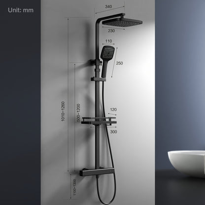 Douche Systeem – Douche Set – Thermostaatkraan – Regendouche – Handdouche – Zwart Design – 38°C Veiligheidsslot – Verstelbare Hoogte