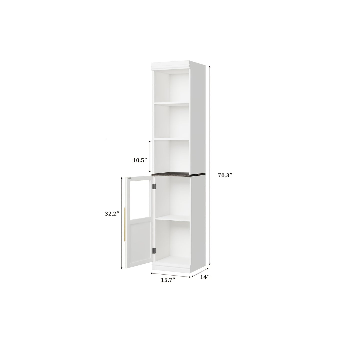 Hoge Smalle Badkamerkast – Opbergkast – Stellingkast – Kast Met Glazen Deur – Badkamermeubel – 177,8 cm Hoog – Massief Hardhout Met Eikenafwerking – Wit