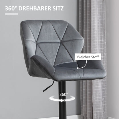 Barstoel – Barkruk – Hoog Krukje – Barstoel Set – Barkrukken – Grijs – Fluweelzacht Bekleed – 360° Draaibaar & In Hoogte Verstelbaar