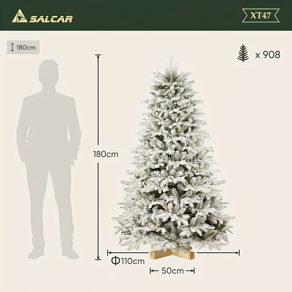 SALCAR Artificial Christmas Tree With, Snow Artificial Fir Tree, Gloves, Wooden Stand