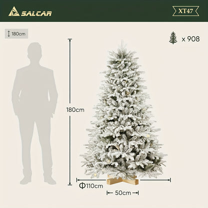 SALCAR Artificial Christmas Tree With, Snow Artificial Fir Tree, Gloves, Wooden Stand