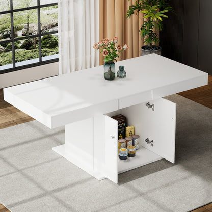 Uitschuifbare Tafel – Eettafel – Uitklapbare Tafel – Verlengbare Tafel – Opbergtafel – Wit Spaanplaat – Automatisch Uitschuifsysteem – Afmetingen 140-180x80x76 cm