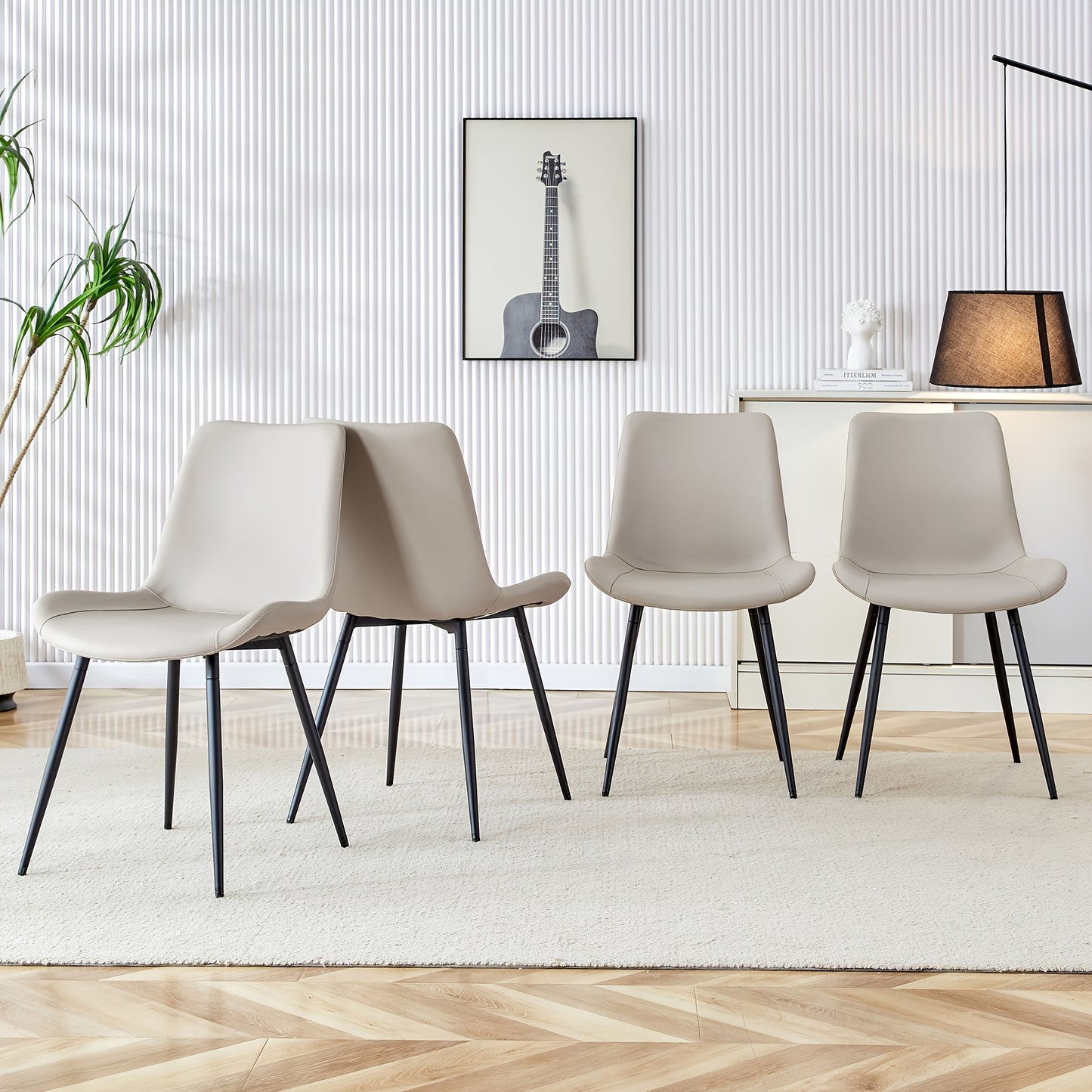 4pcs Modern Nordic Dining Chairs with Breathable Fabric Seats, Extended Cushions & Sturdy Metal Legs - Backrest, Non-Slip Design Suitable, Dining Room, Cafe - Easy-Clean Scandinavian Furniture