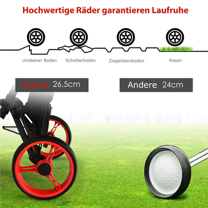 Golf Trolley – Golfkar – Golfkarretje – Golfwagen – Golf Caddy – Inklapbaar – Verstelbare Handgreep & Zitje – Stalen Frame – EVA Wielen – Rood