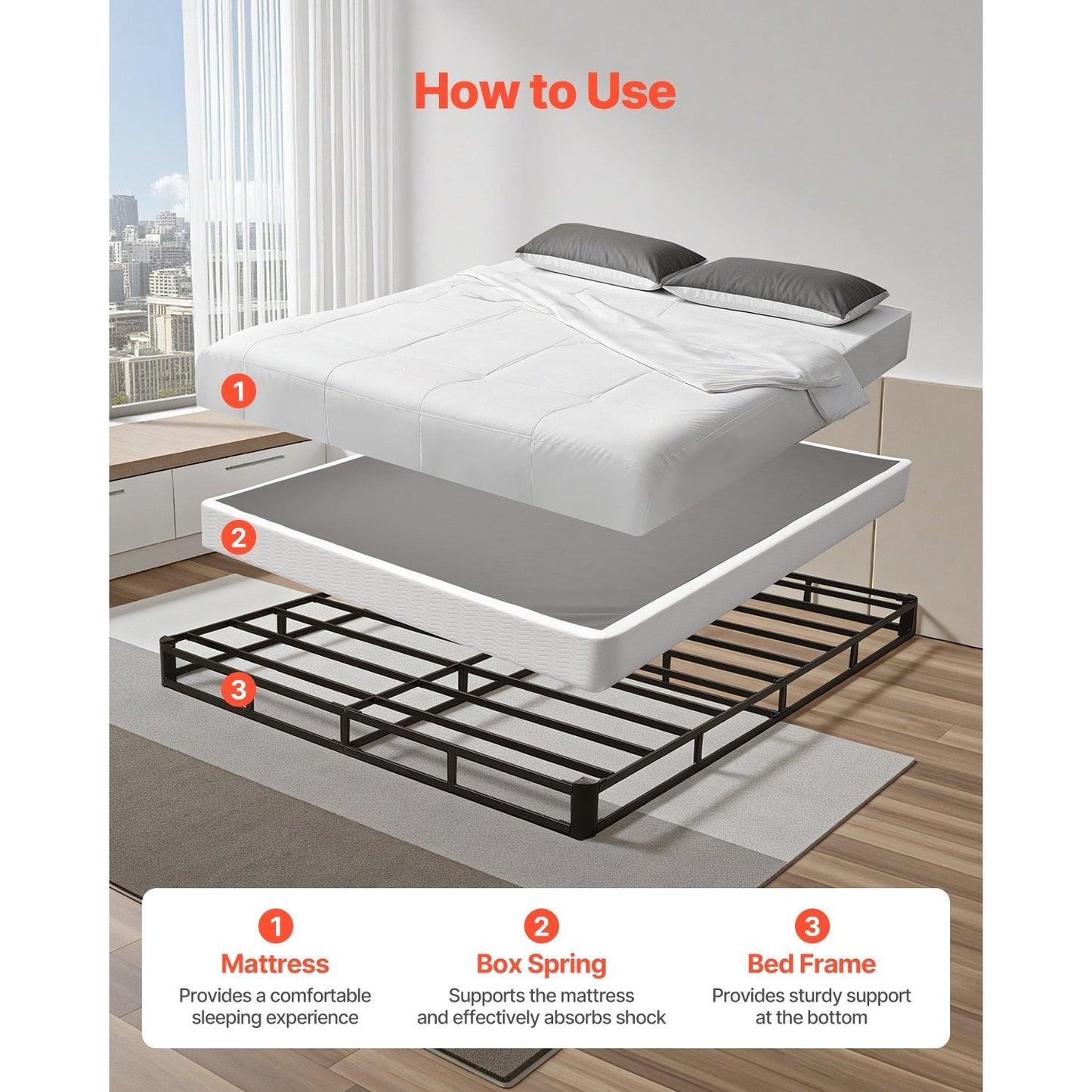 Boxspring Frame – Bedbodem Frame – Matras Ondersteuning – Bed Frame Queen Size – Stevig Metalen Frame – 79,1 x 59,6 cm – Afneembare Stoffen Hoes
