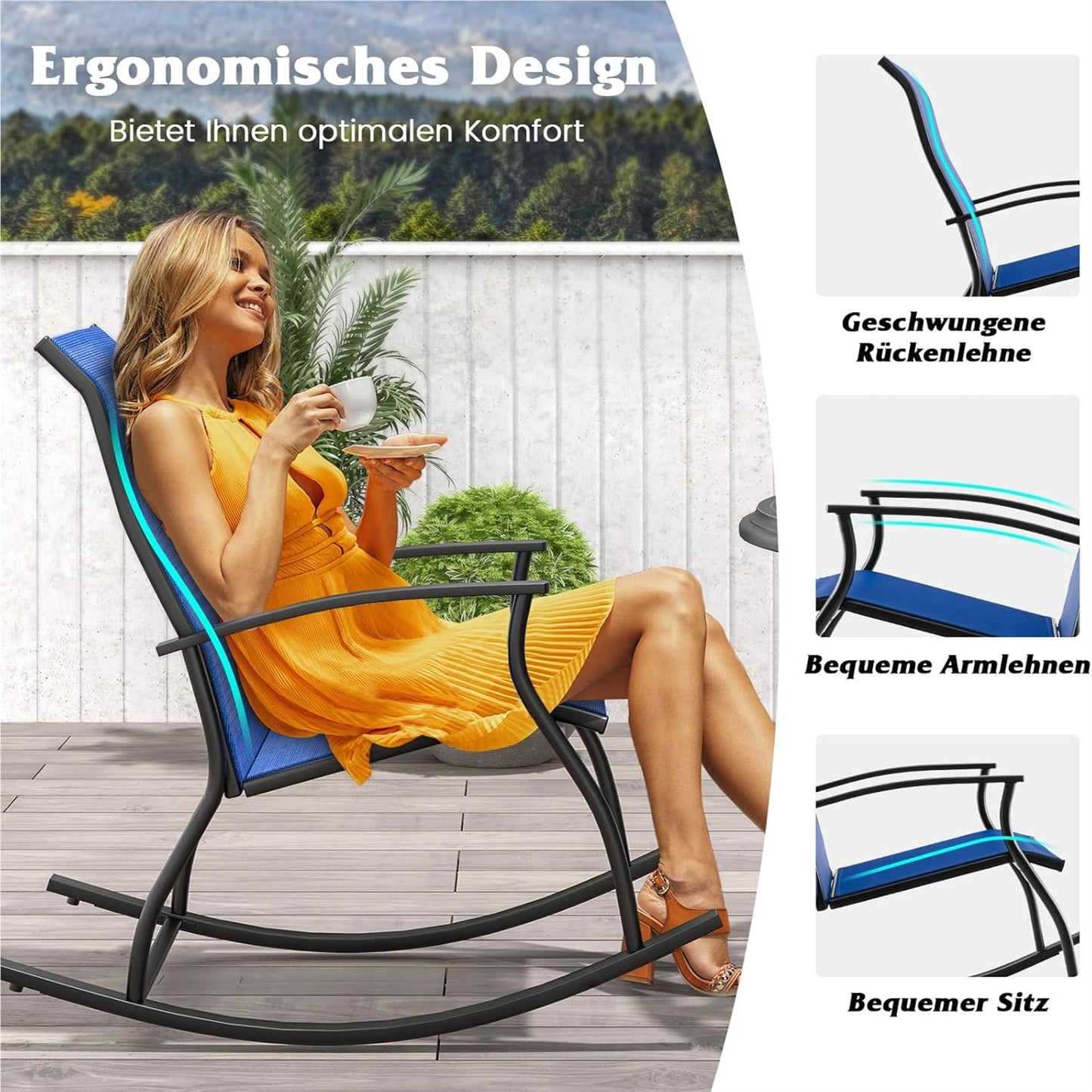 Schommelstoel – Relaxstoel – Fauteuil – Voedingsstoel – Tuinstoel – Hoge Rugleuning – Ademend Scheurvast Stof