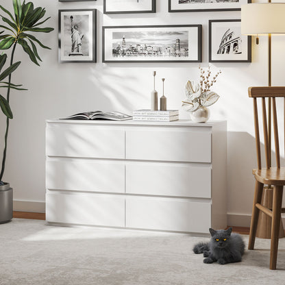 Ladekast – Dressoir – Kast – Commode – Opbergmeubel – 6 Lades – Softclose – Wit – 120 x 39 x 75 cm – Houten Materialen