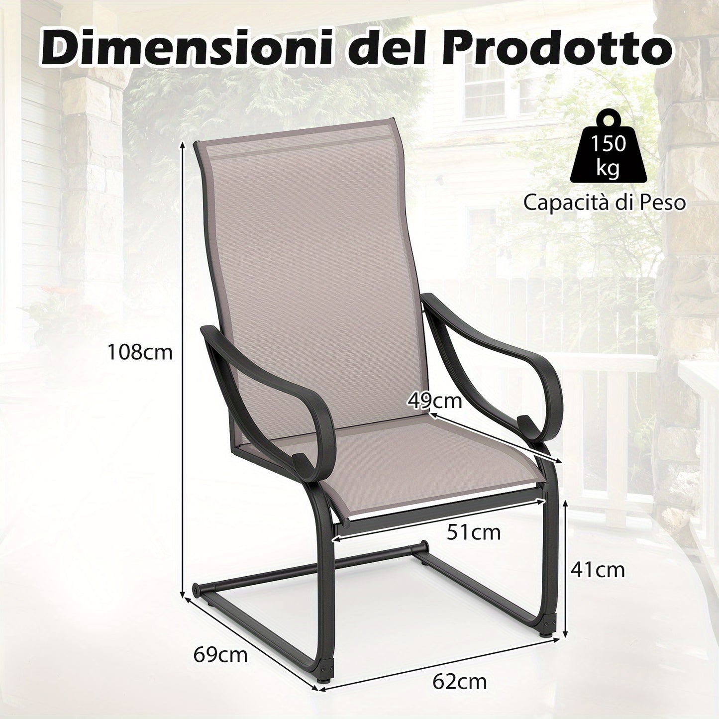 Schommelstoel – Tuinstoel – Loungestoel – Balkonstoel – Tuinmeubel – Ademend Mesh Zitting – Stevig Metalen Frame – Set van 2 – Grijs
