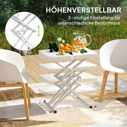 Tuintafel – Bijzettafel – Balkontafel – Buiten tafel – Campingtafel – Verstelbaar en Inklapbaar – Lichtgewicht en Duurzaam kunststof – 65x45x70 cm – Wit