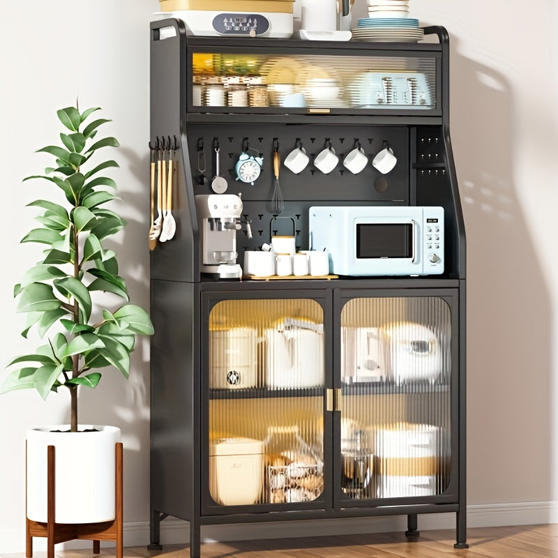 Keukenkast – Opbergkast – Buffetkast – Magnetronkast – Koffiebarkast – Verstelbare Planken – Gietijzeren Materiaal – Wit Design