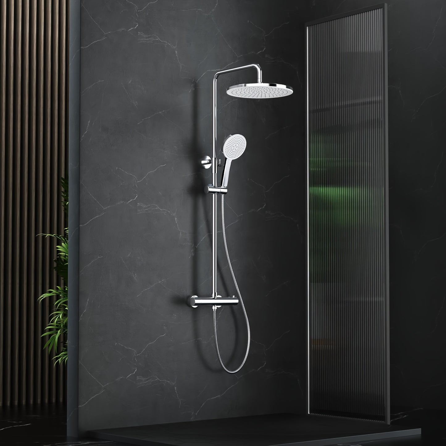 Thermostaatkraan – Thermostatische Douchekraan – Doucheset – Regendouche – Handdouche – Verchroomde Afwerking – 30 cm Regendouche – 5-standen Handdouche Met Verstelbare Houder