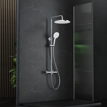 Thermostaatkraan – Thermostatische Douchekraan – Doucheset – Regendouche – Handdouche – Verchroomde Afwerking – 30 cm Regendouche – 5-standen Handdouche Met Verstelbare Houder