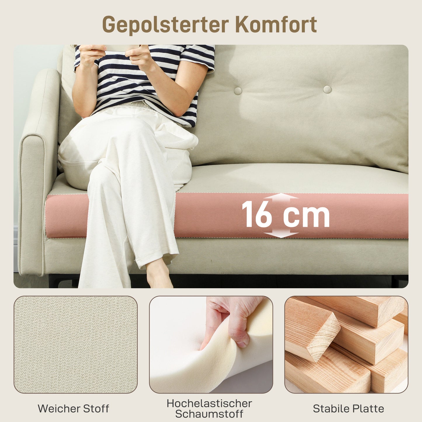 2-Zits Bank – Tweezits Sofa – Zithoek – Loveseat – Loungebank – Cream – Zachte Foam Kussens – Stevig Metalen Frame