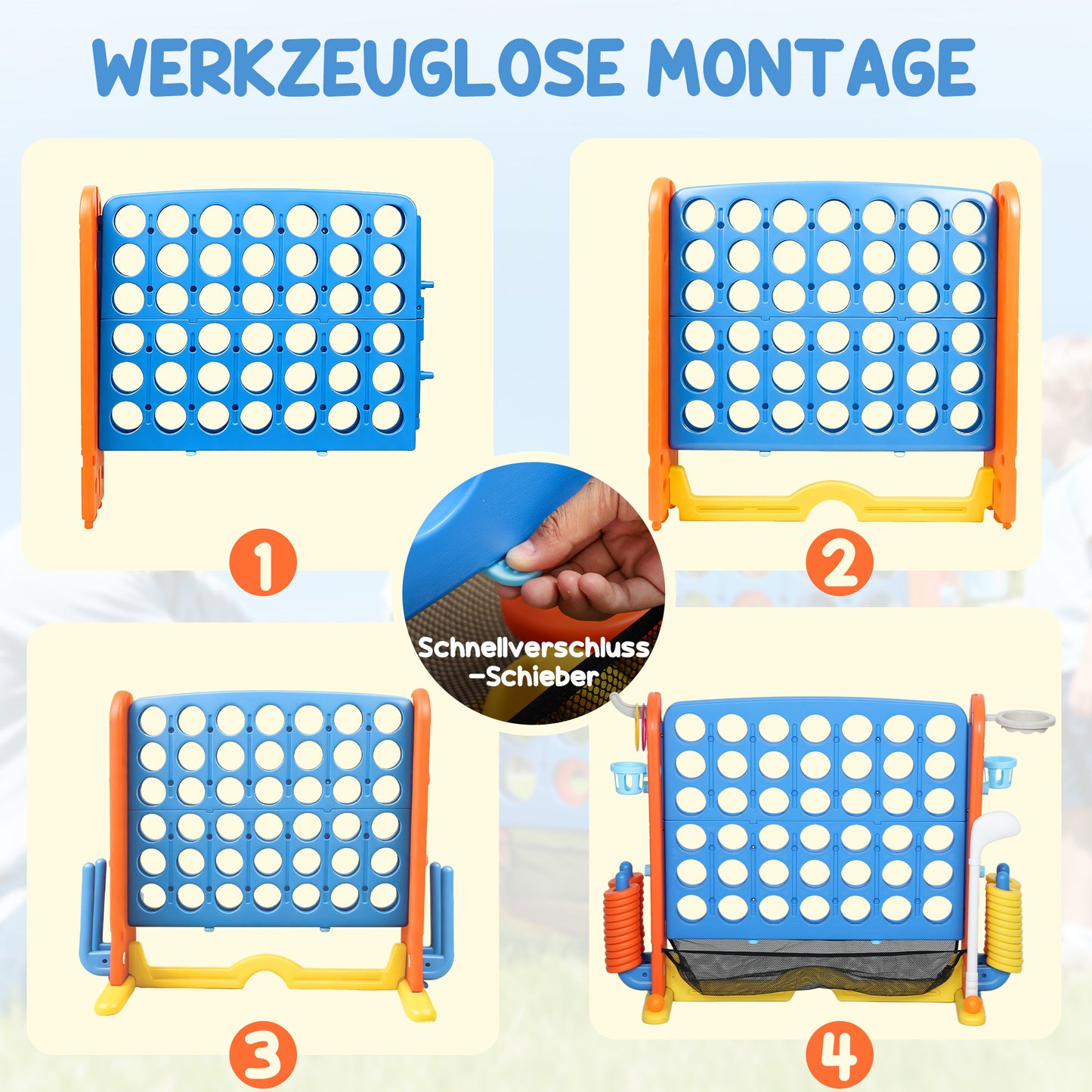 Vier op een rij – Connect Four – Strategiespel – Bordspel – Reisspel – Verstelbare Hoogte – Stevig Plastic – Multicolor