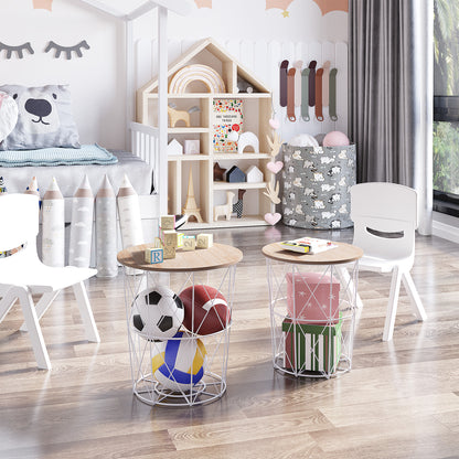 Salontafelset – Bijzettafel – Koffietafel – Woonkamertafel – Ronde Tafels – Met Afneembaar Houten Blad – Stevig Wit Metalen Frame