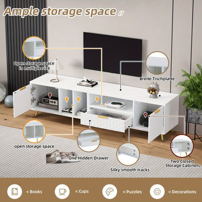 Modern TV Meubel – TV Kast – TV Stand – TV Dressoir – TV Bank – Vertical Design – Geschikt Tot 80 Inch – MDF & Hout – Mat Honingraatdessin – Ruimtebesparend – Met Opbergruimte