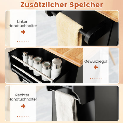 Mobiele Keukenwagen – Keukentrolley – Keukenkar – Keukenmeubel – Serveerwagen – 5 Verborgen Wieltjes – Rubbenhouten Werkblad 104x46 cm – Wit