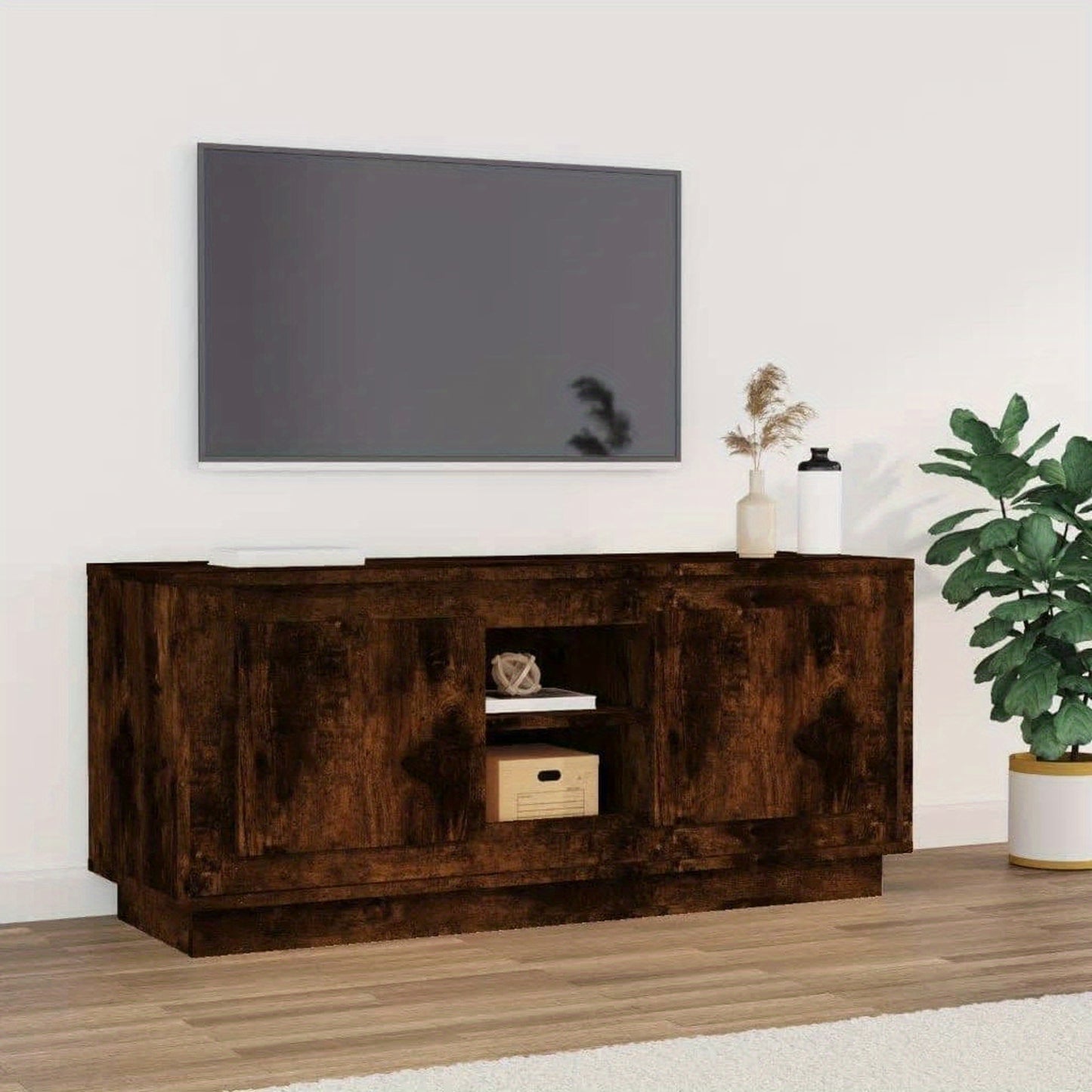 Tv-meubel – Tv-kast – TV-standaard – Entertainmentmeubel – Mediameubel – Smokey Eiken – 102x35x45 cm – Hoogwaardig Gefineerd Hout