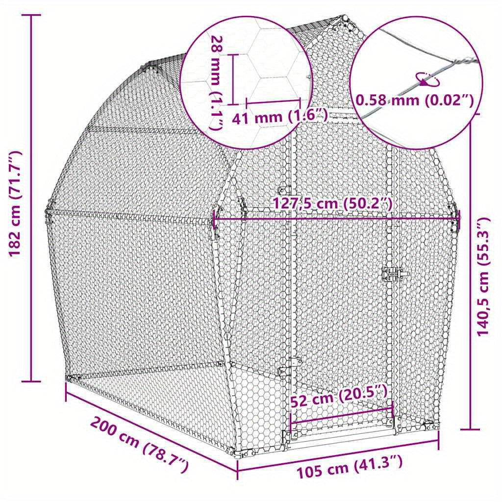 Stainless Steel Small Animal Cage for Puppies & Cats - 200x105x182cm Durable Outdoor Pet Habitat with Ventilation Mesh, Secure Latches & Weather-Resistant Design