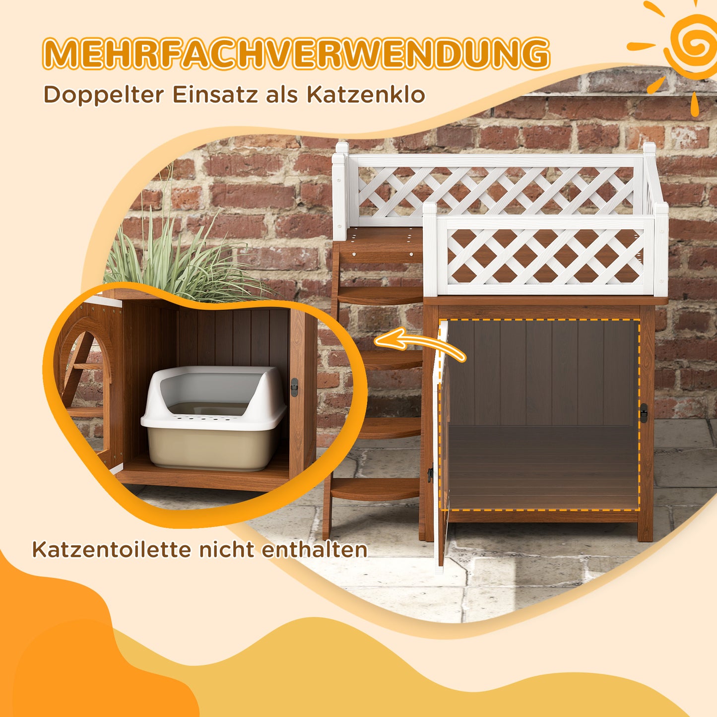 Tweeverdiepingen Kattenhuis – Kattenhut – Kattenverblijf – Kattenren – Konijnenhuis – Bruin – Duurzaam Dennenhout – Veilig Balkon Met Trapjes