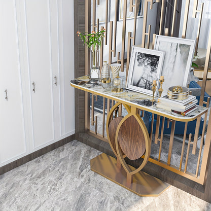 Sidetable – Consoletafel – Haltafel – Wandtafel – Entree Meubel – Luxe Sintered Stone Blad – Kras- en Hittebestendig – Gouden Zelfstabiliserend Metaalframe – Draagvermogen 99,79 kg