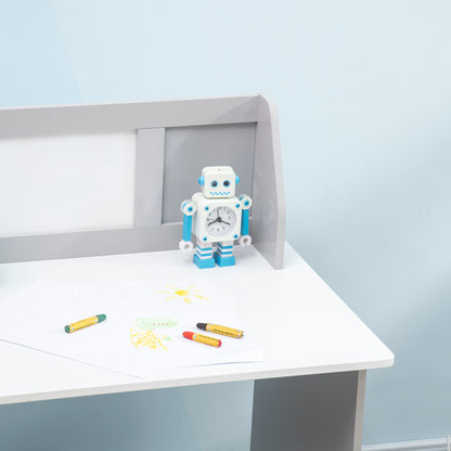 Kindertafel Set – Kindertafel Met Stoel – Kinderbureau – Speeltafel – Tafel Met Whiteboard – Grijs – Compact Formaat Voor 5-8 Jaar – Duurzaam MDF Met Opbergruimte