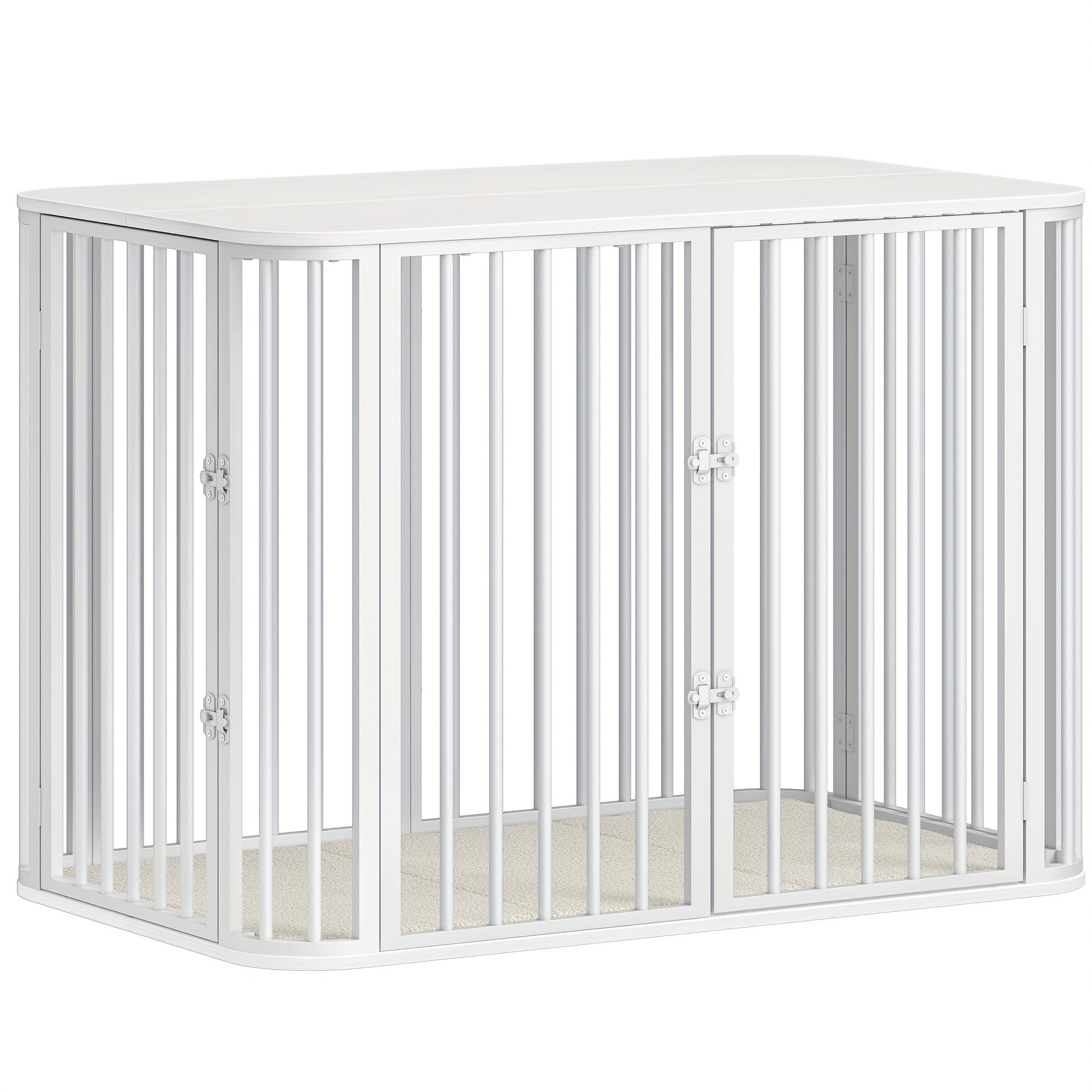Dog Cage Furniture, Dog Box with Soft Cushion, Modern Multi-Door Design, Side Table for Heavy-Duty Wooden Dog Crates, Suitable for Large Dogs, 108 X 66 X 77.5cm, White, Extra for large Dog Crate Furniture, Dog Crate for Large - QUORE